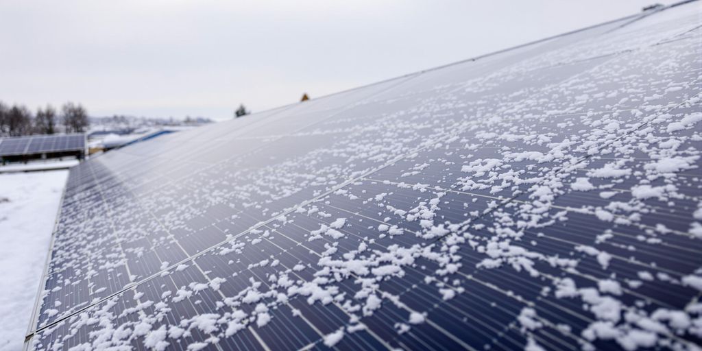 panneau solaire temps nuageux: Panneaux solaires sous ciel nuageux et neige légère.