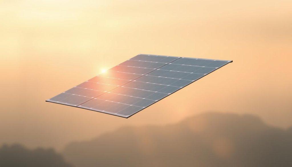 A sleek, lightweight photovoltaic panel floating against a soft, hazy background. The panel is composed of flexible, ultra-thin materials that bend and curve effortlessly, hinting at its portability and versatility. Subtle reflections dance across the panel's surface, illuminated by a warm, natural light that casts gentle shadows. The overall impression is one of advanced technology seamlessly integrated with nature, a vision of the future of renewable energy that is both practical and aesthetically pleasing. A sleek, lightweight photovoltaic panel floating against a soft, hazy background. The panel is composed of flexible, ultra-thin materials that bend and curve effortlessly, hinting at its portability and versatility. Subtle reflections dance across the panel's surface, illuminated by a warm, natural light that casts gentle shadows. The overall impression is one of advanced technology seamlessly integrated with nature, a vision of the future of renewable energy that is both practical and aesthetically pleasing.