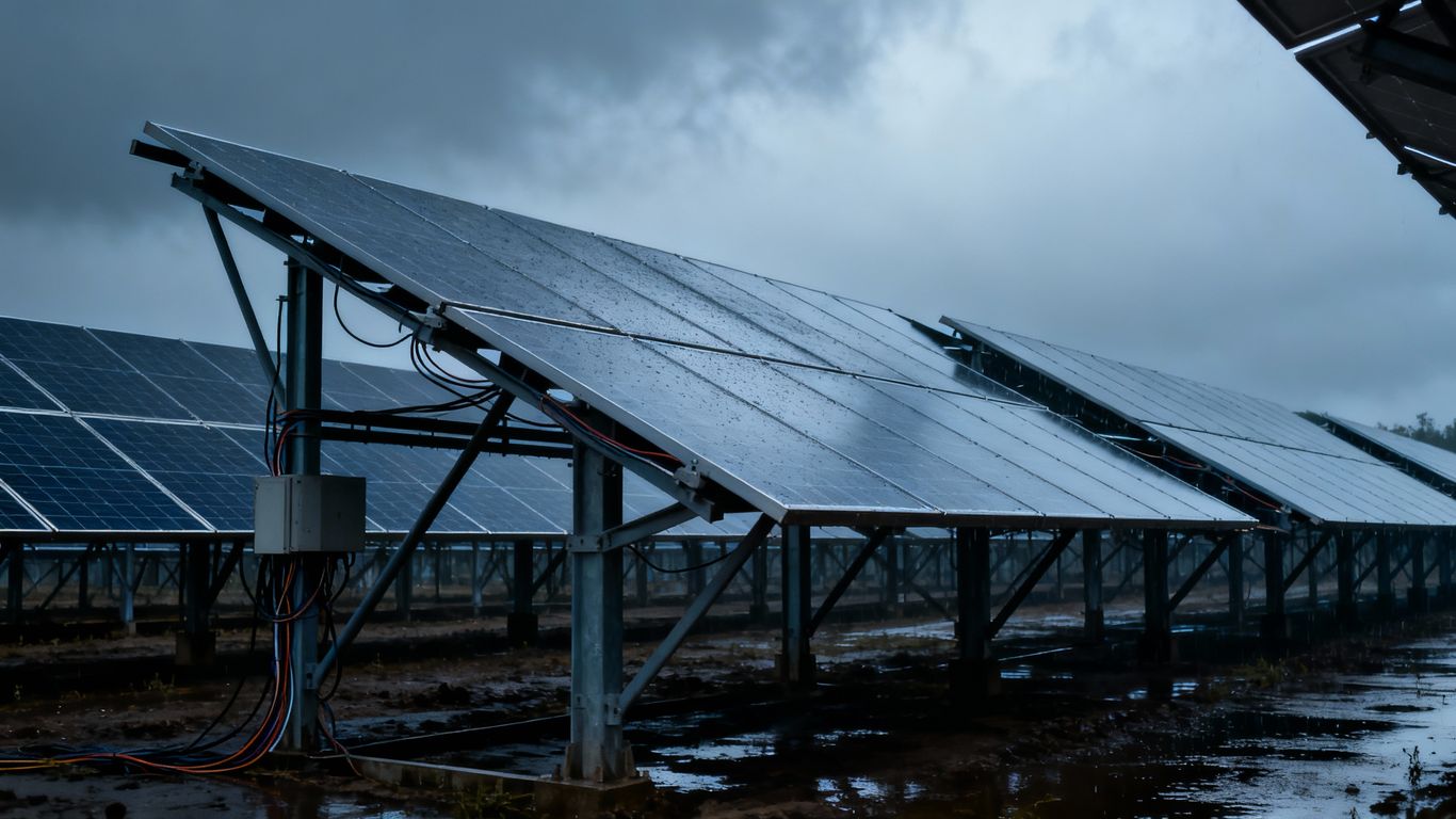 Panneaux solaires sous un ciel menaçant.