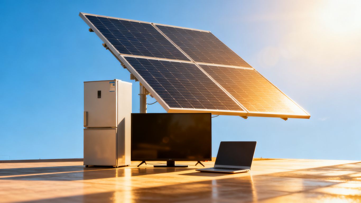 Panneau solaire alimentant des appareils ménagers.