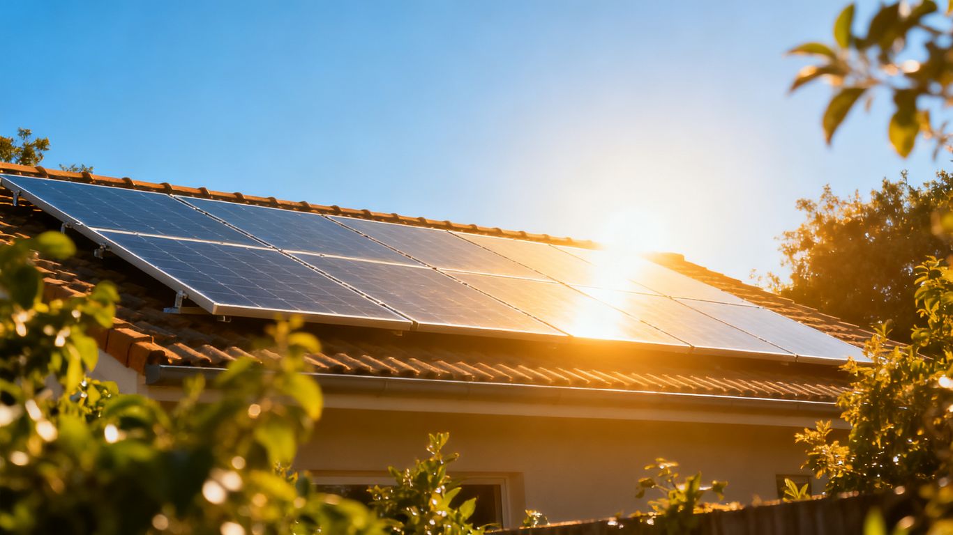 Panneaux solaires sur un toit ensoleillé.